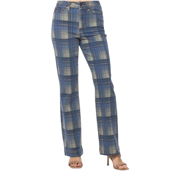 Judy Blue Vintage Plaid Straight Leg Jeans - Picture 2 of 12